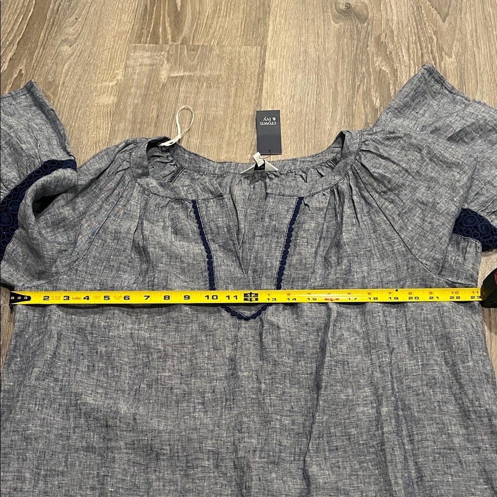 crown & ivy Chambray Tunic with Navy Lace Trim - Blue - Picture 8 of 9